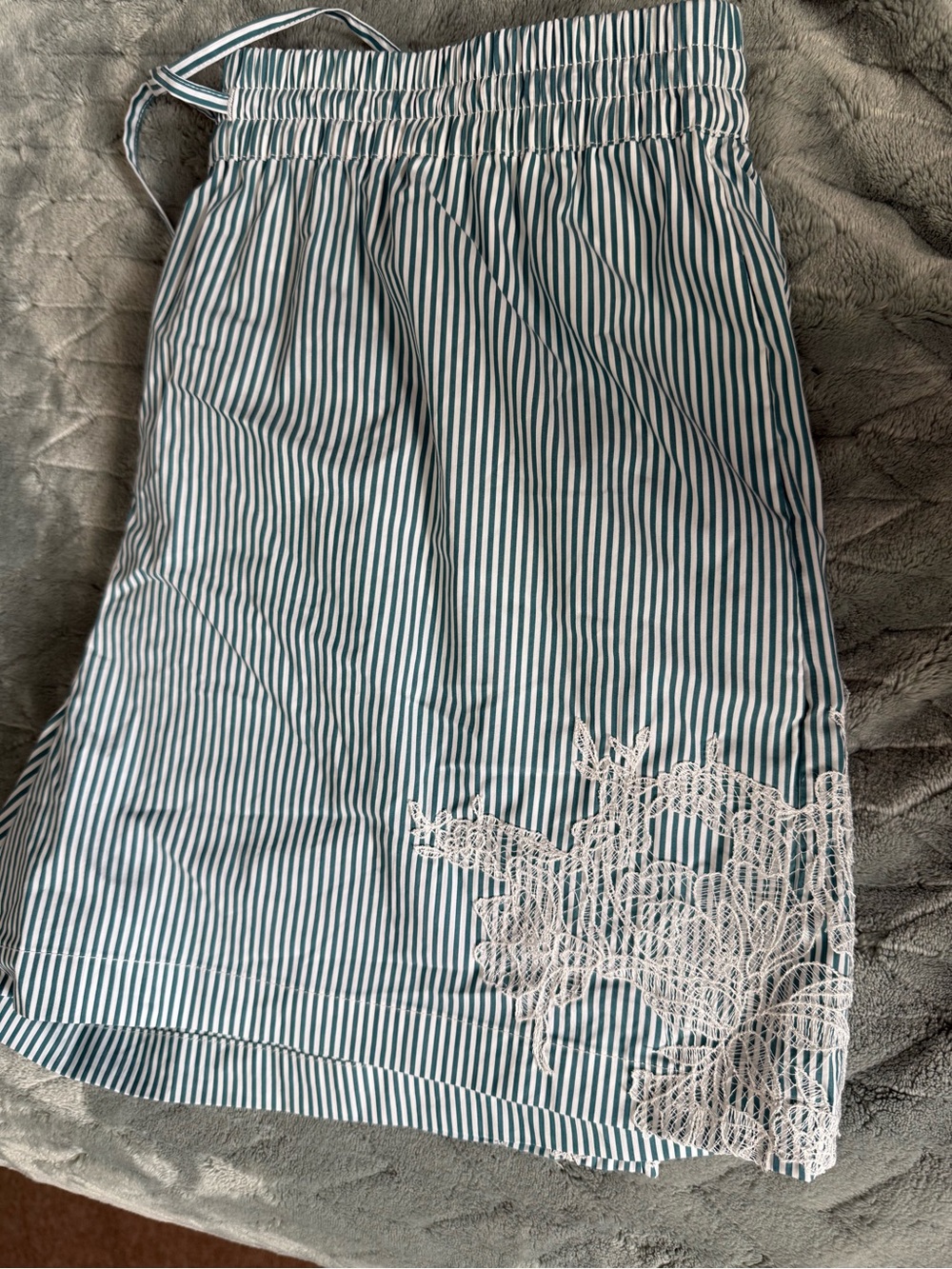 Striped Green Button-Down Shirt with Lace Detail - Womens - Picture 3 of 5